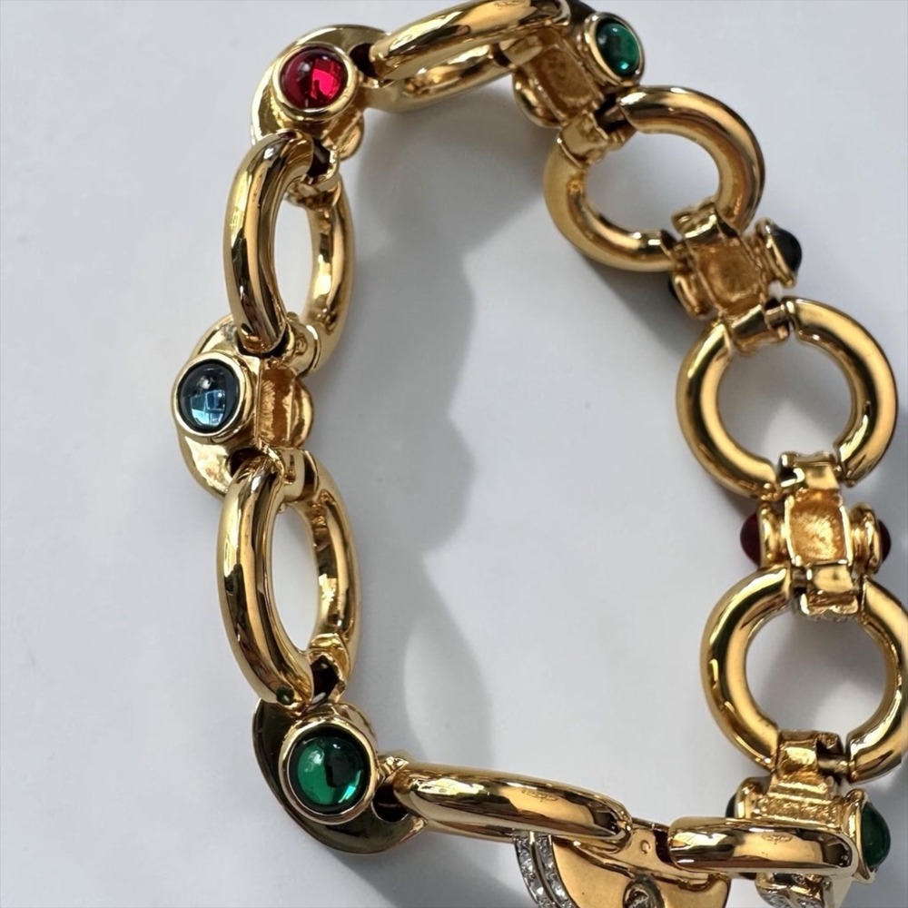 Joan Rivers Bracelet Gold Tone Cabochon Crystal Chunky Link Vintage